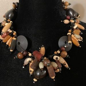 Vintage 80’s handmade wooden bead statement necklace w adjustable length clasp